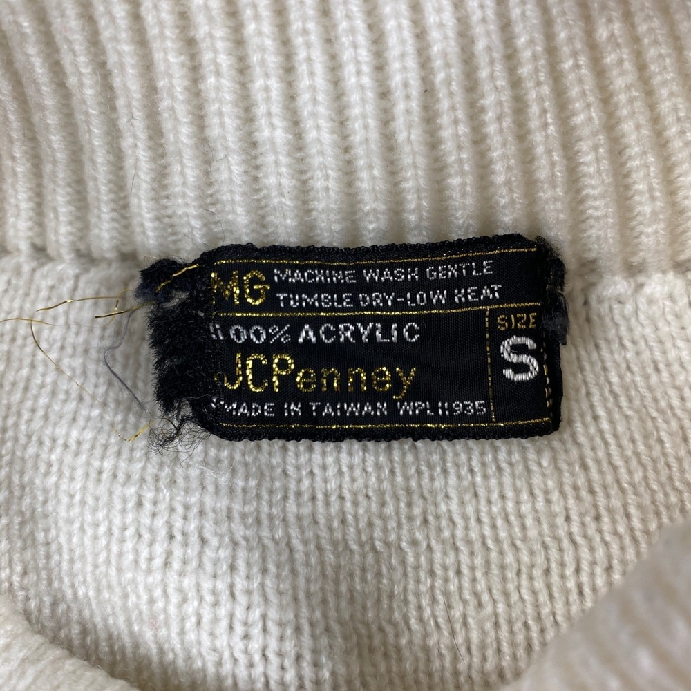 Vintage JCPenney Men White Nordic Snowflake Fair Isle Mock Neck Sweater Small - Picture 3 of 8